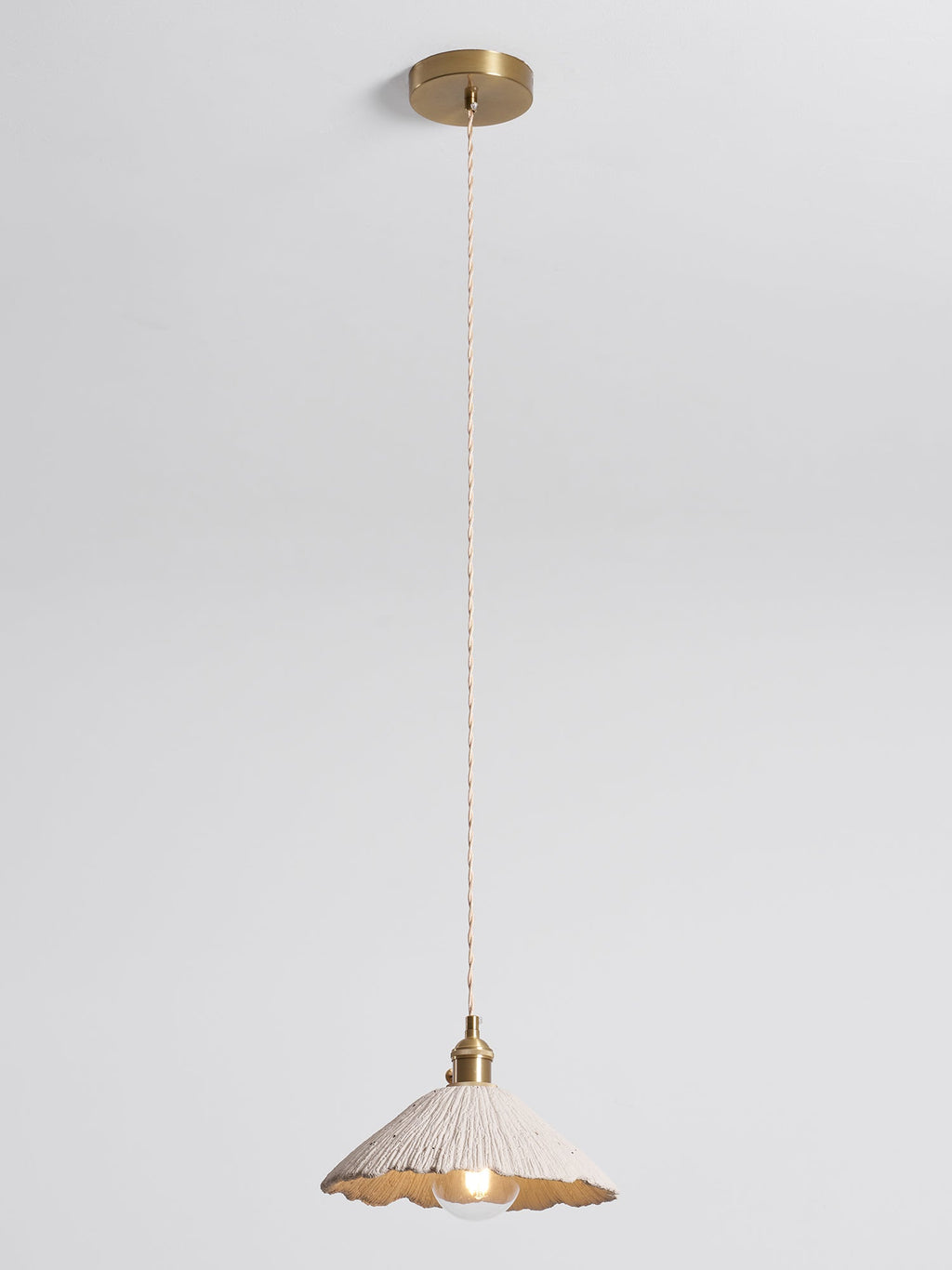 Microcement Pendant Light, Raw Cement Shade, Gold E14 Fitting, Braided Cord