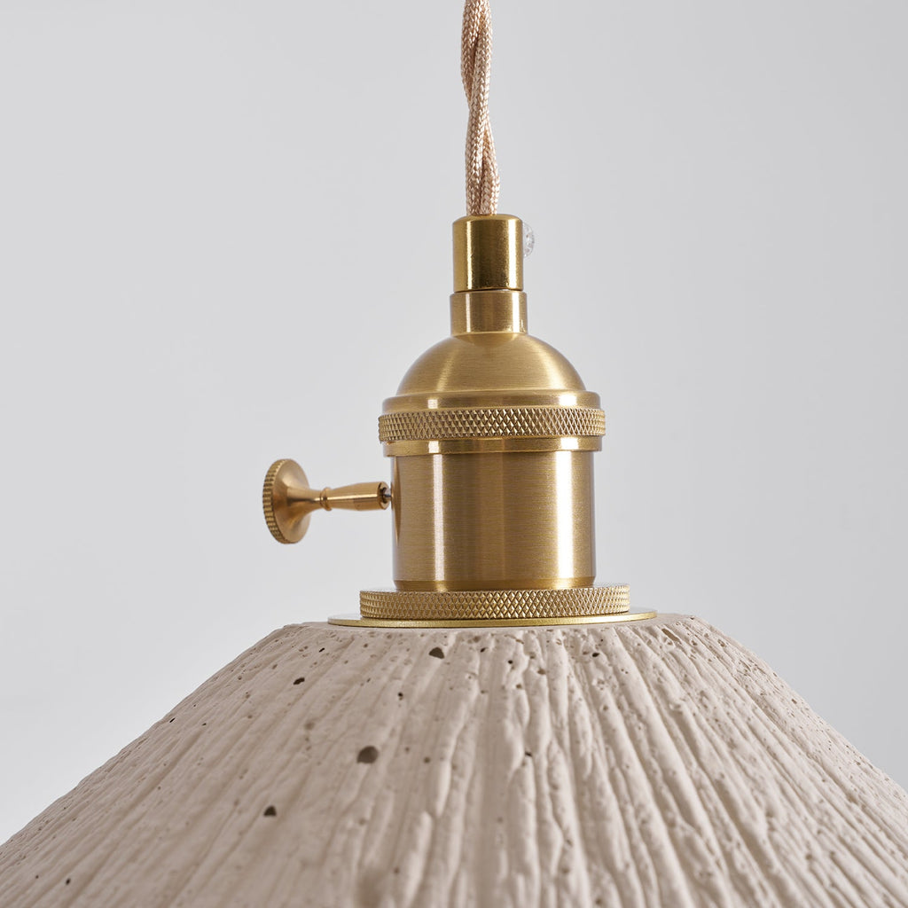 Microcement Pendant Light, Raw Cement Shade, Gold E14 Fitting, Braided Cord