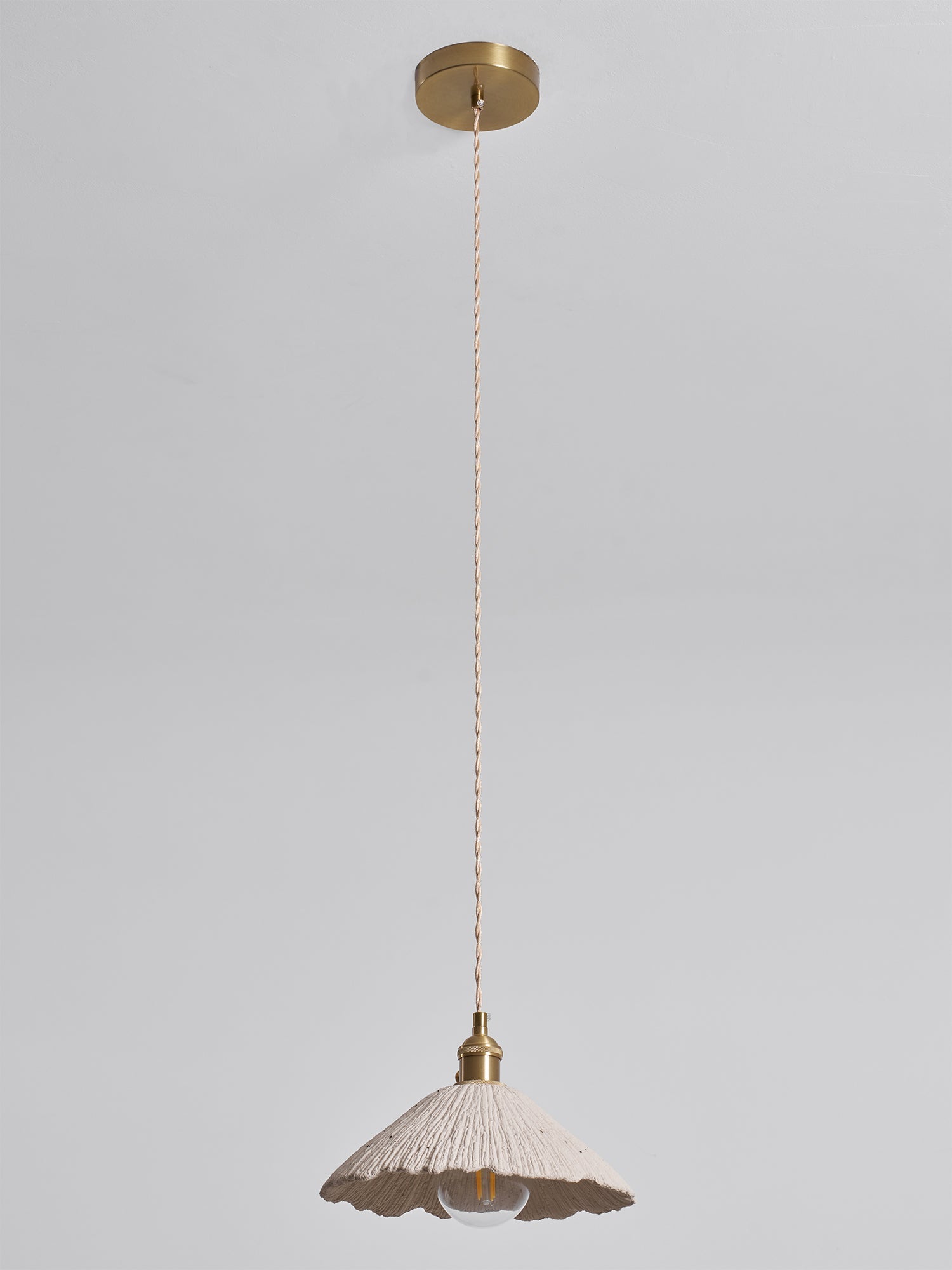 Microcement Pendant Light, Raw Cement Shade, Gold E14 Fitting, Braided Cord