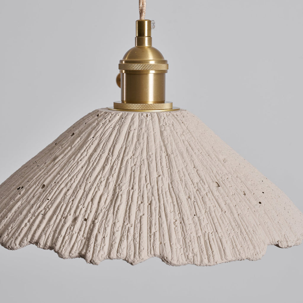 Microcement Pendant Light, Raw Cement Shade, Gold E14 Fitting, Braided Cord