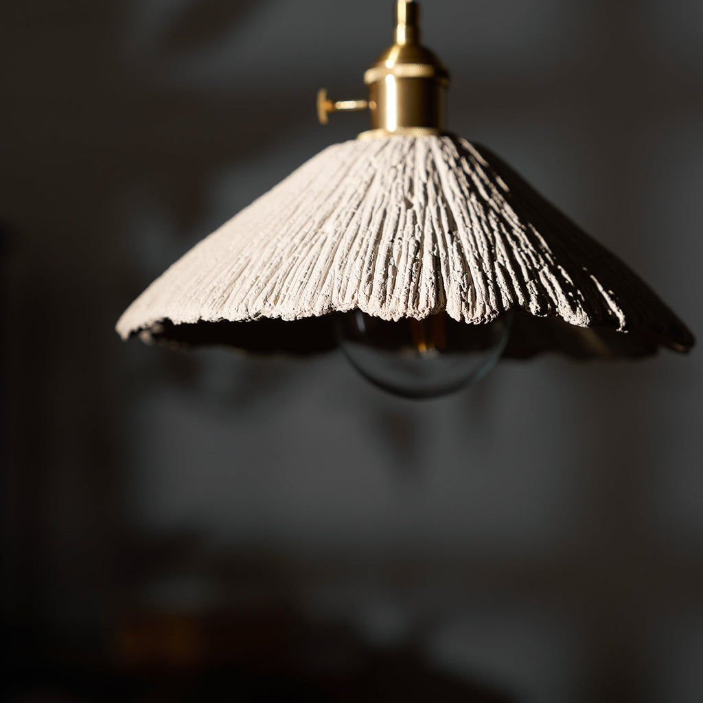 Microcement Pendant Light, Raw Cement Shade, Gold E14 Fitting, Braided Cord
