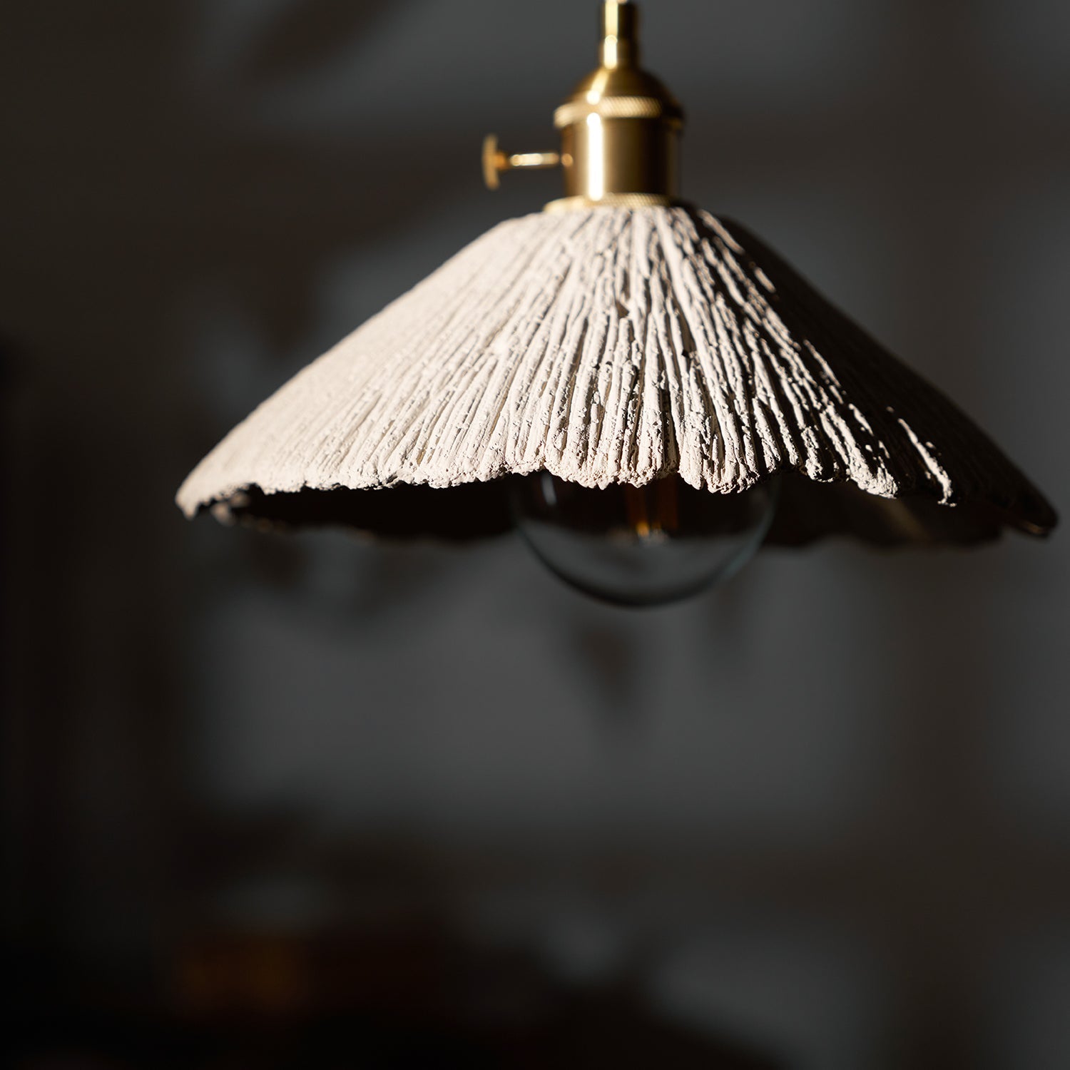 Microcement Pendant Light, Raw Cement Shade, Gold E14 Fitting, Braided Cord