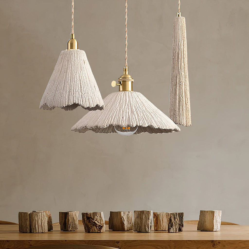 Cement grey pendant light detail of the rough texture