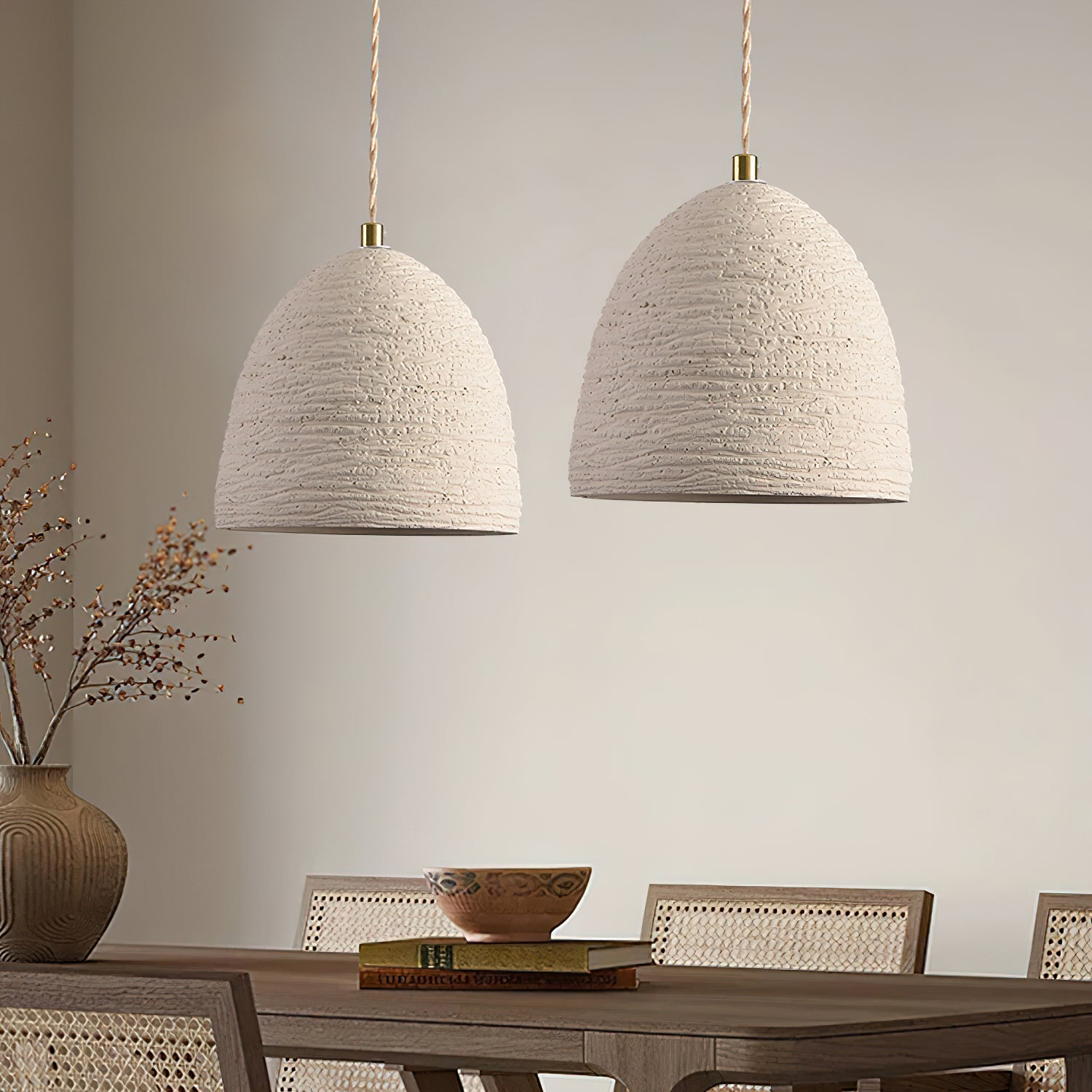 Cement pendant light close view of the porous surface