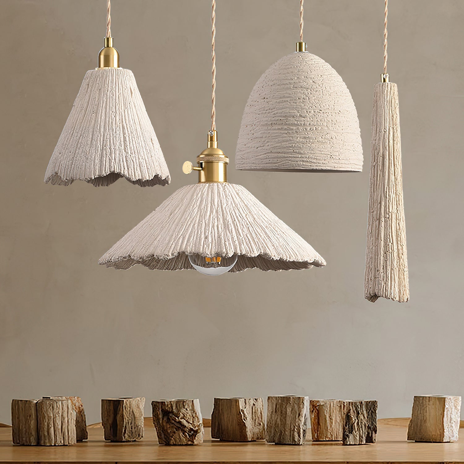 Microcement pendant light detail of the cement grey shade