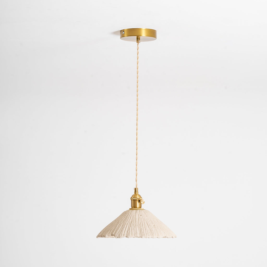 Microcement Pendant Light, Raw Cement Shade, Gold E14 Fitting, Braided Cord