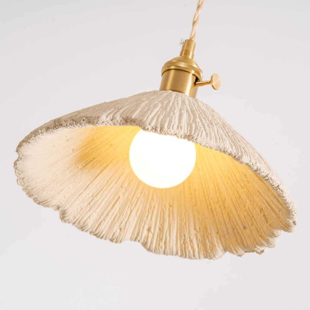 Microcement Pendant Light, Raw Cement Shade, Gold E14 Fitting, Braided Cord
