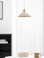 Wide disc cement pendant light with gold brass fitting