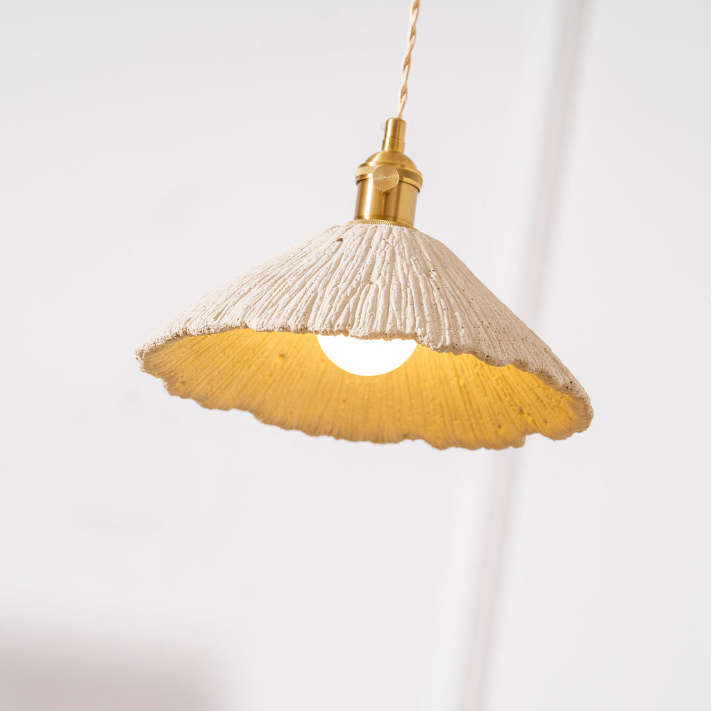 Microcement Pendant Light, Raw Cement Shade, Gold E14 Fitting, Braided Cord