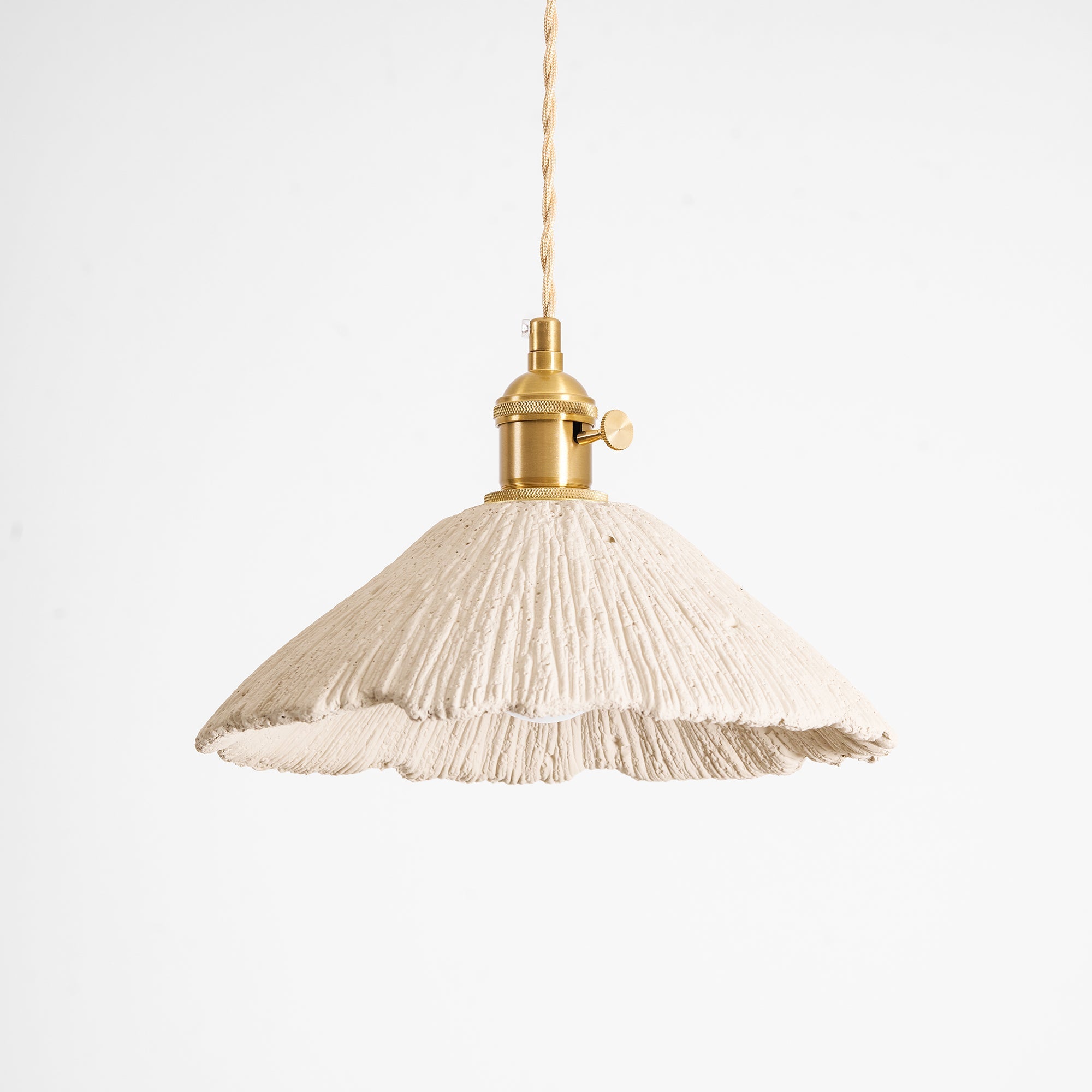 Microcement Pendant Light, Raw Cement Shade, Gold E14 Fitting, Braided Cord