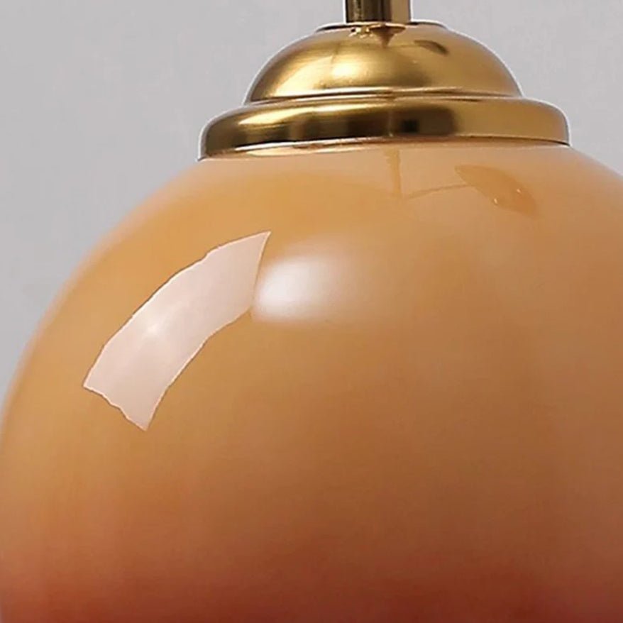 Ash Wood Wall Sconce, Caramel Glass Globe Shade, Mid-Century Style