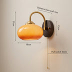Ash Wood Wall Sconce, Caramel Glass Globe Shade, Mid-Century Style