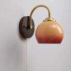 Ash Wood Wall Sconce, Caramel Glass Globe Shade, Mid-Century Style