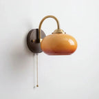 Ash Wood Wall Sconce, Caramel Glass Globe Shade, Mid-Century Style
