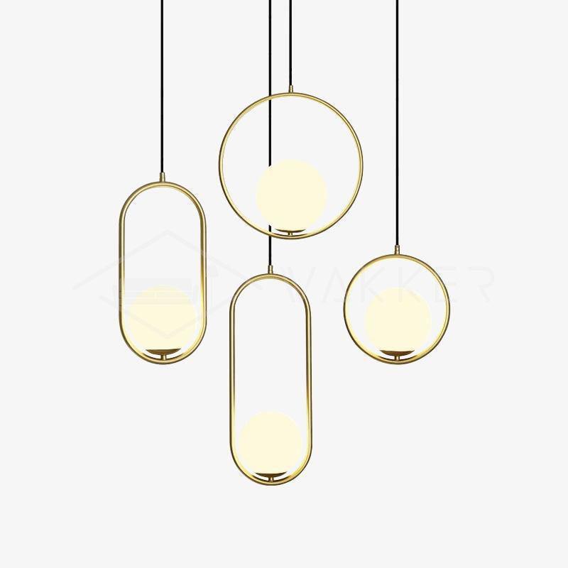 White glass globe pendant light hanging in a styled room