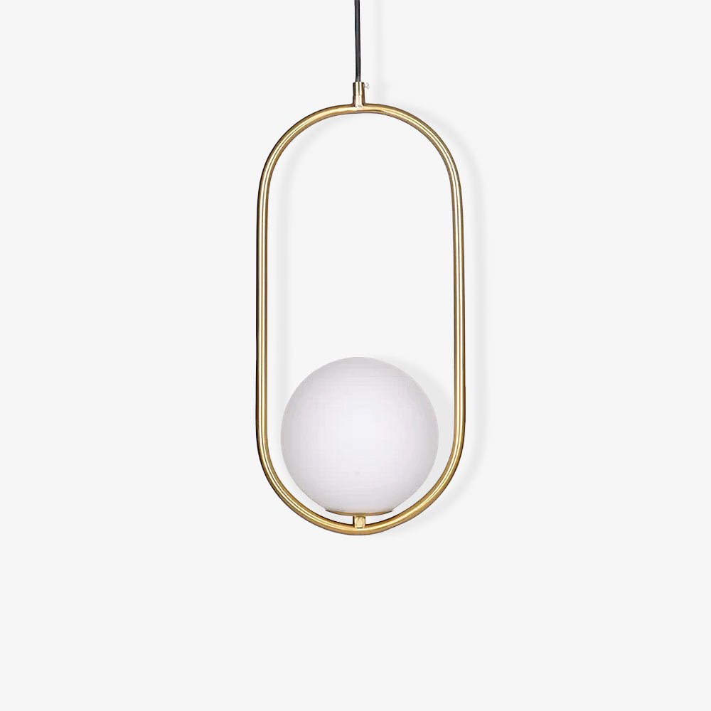 White glass globe pendant light shown in an interior
