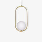 White glass globe pendant light shown in an interior
