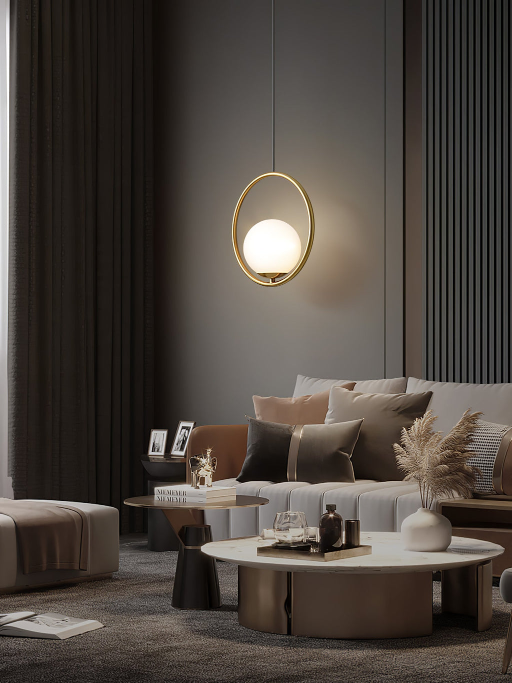 Mila Pendant Light, White Glass Globe, Brass, Black or Silver, E27