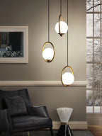Mila Pendant Light, White Glass Globe, Brass, Black or Silver, E27