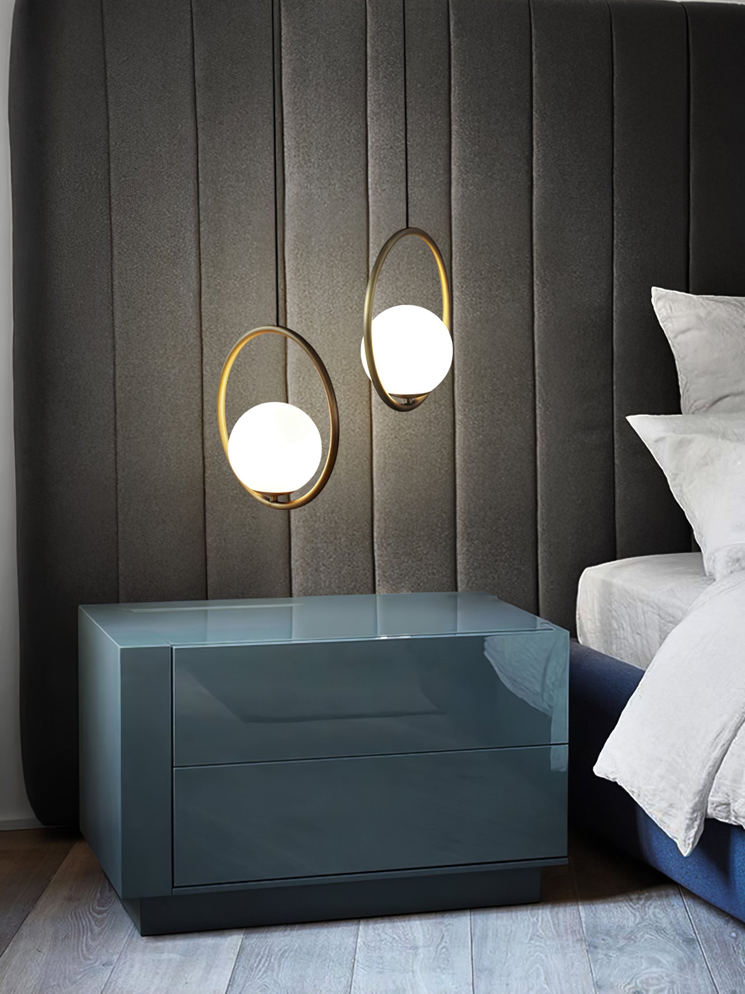 Mila Pendant Light, White Glass Globe, Brass, Black or Silver, E27