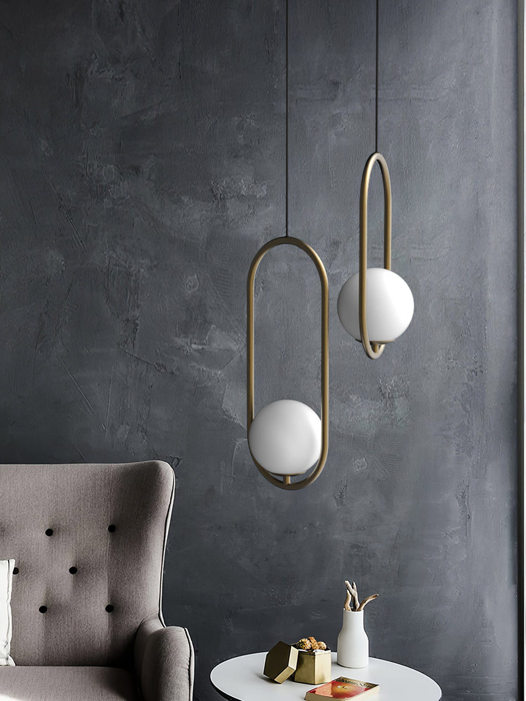 Mila Pendant Light, White Glass Globe, Brass, Black or Silver, E27