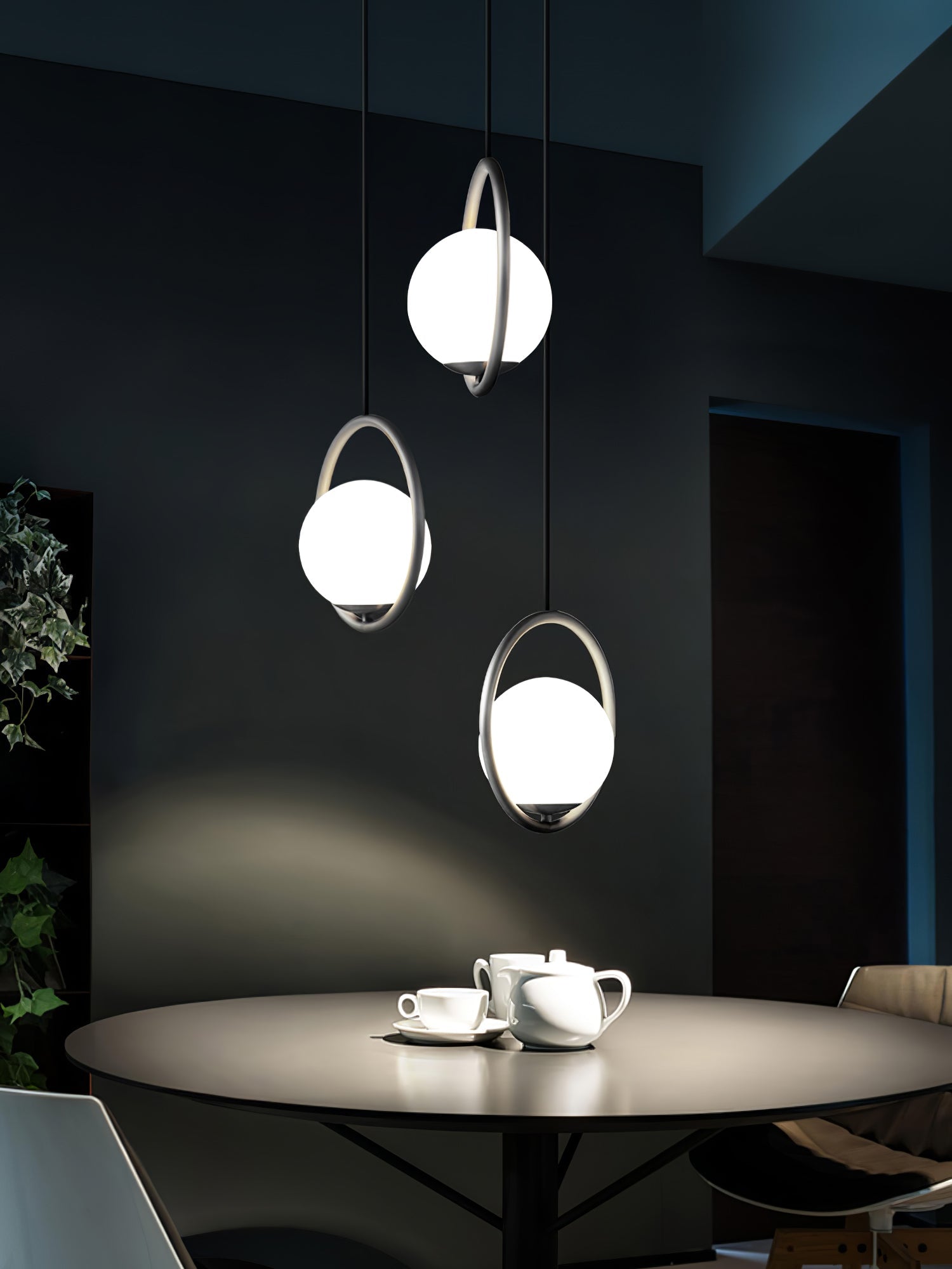 Mila Pendant Light, White Glass Globe, Brass, Black or Silver, E27