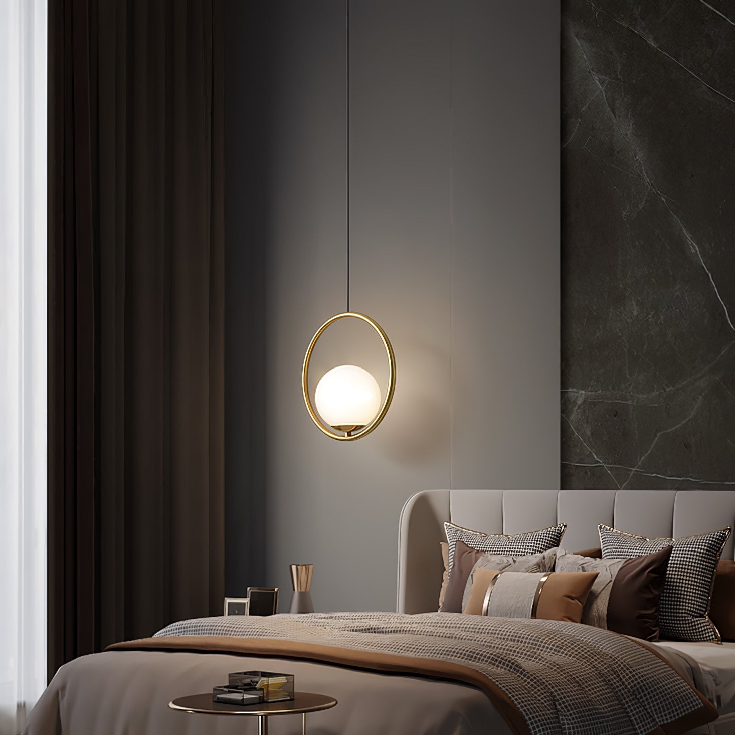 Mila Pendant Light, White Glass Globe, Brass, Black or Silver, E27