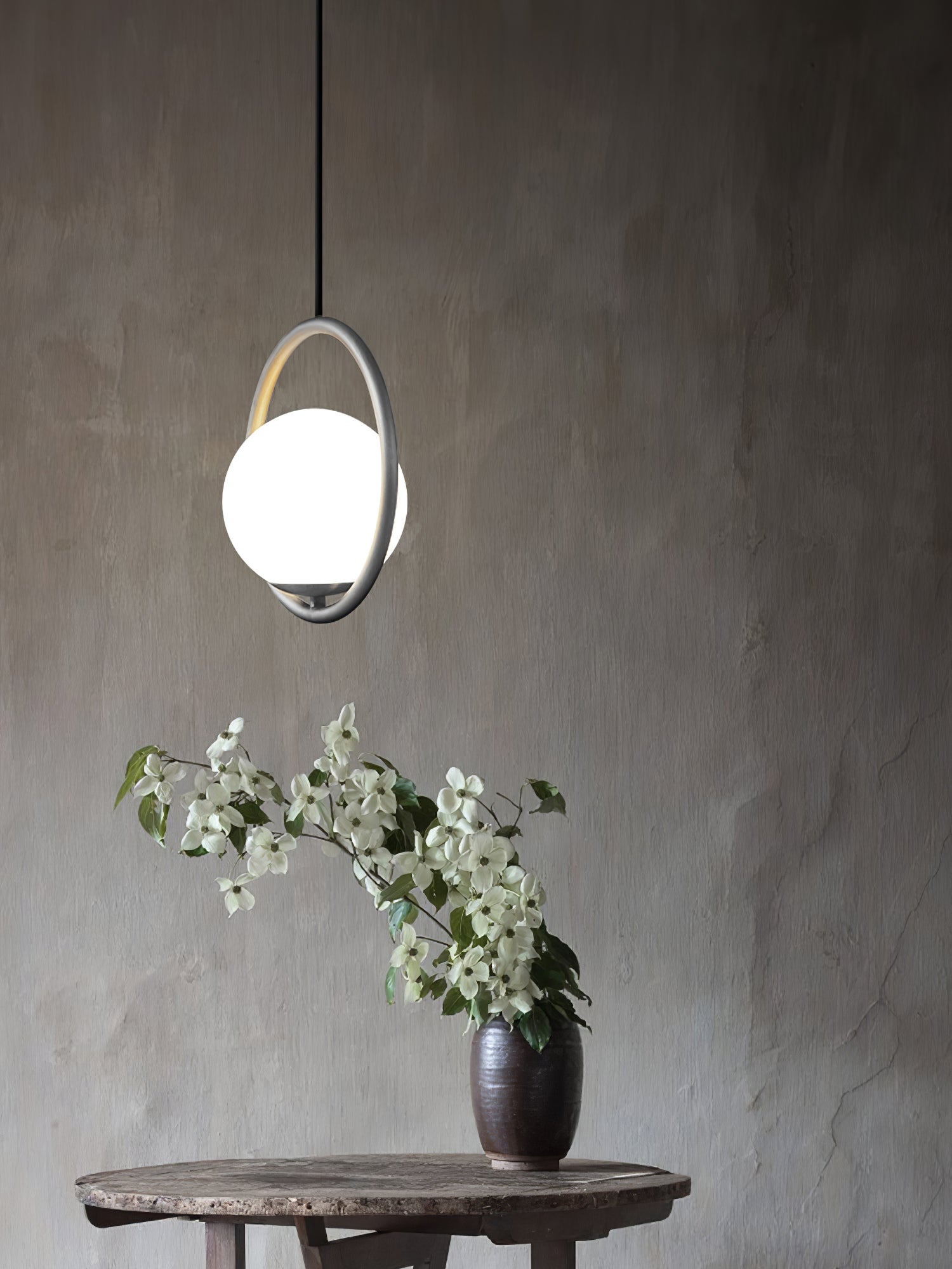 Mila Pendant Light, White Glass Globe, Brass, Black or Silver, E27