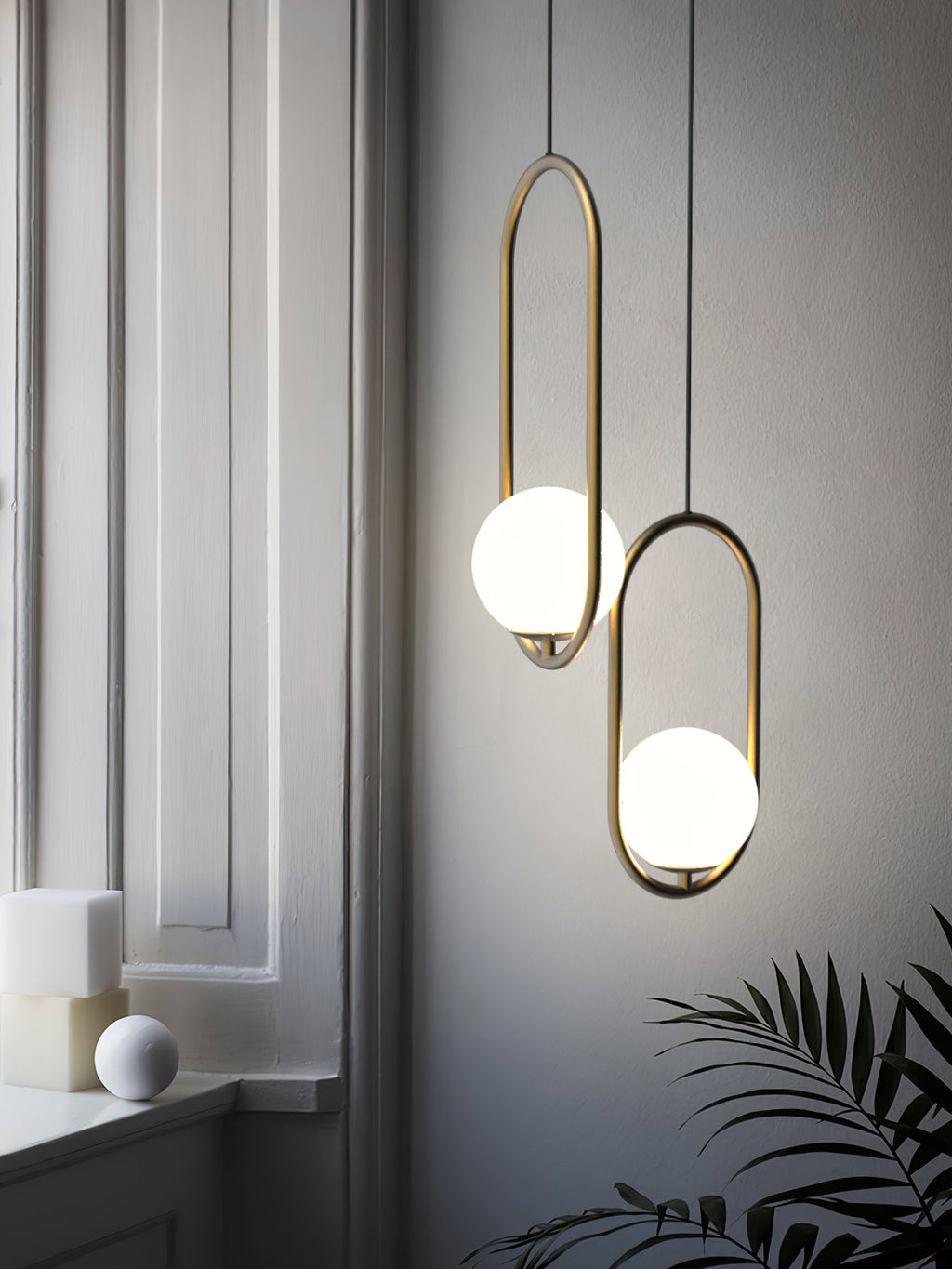 Mila Pendant Light, White Glass Globe, Brass, Black or Silver, E27