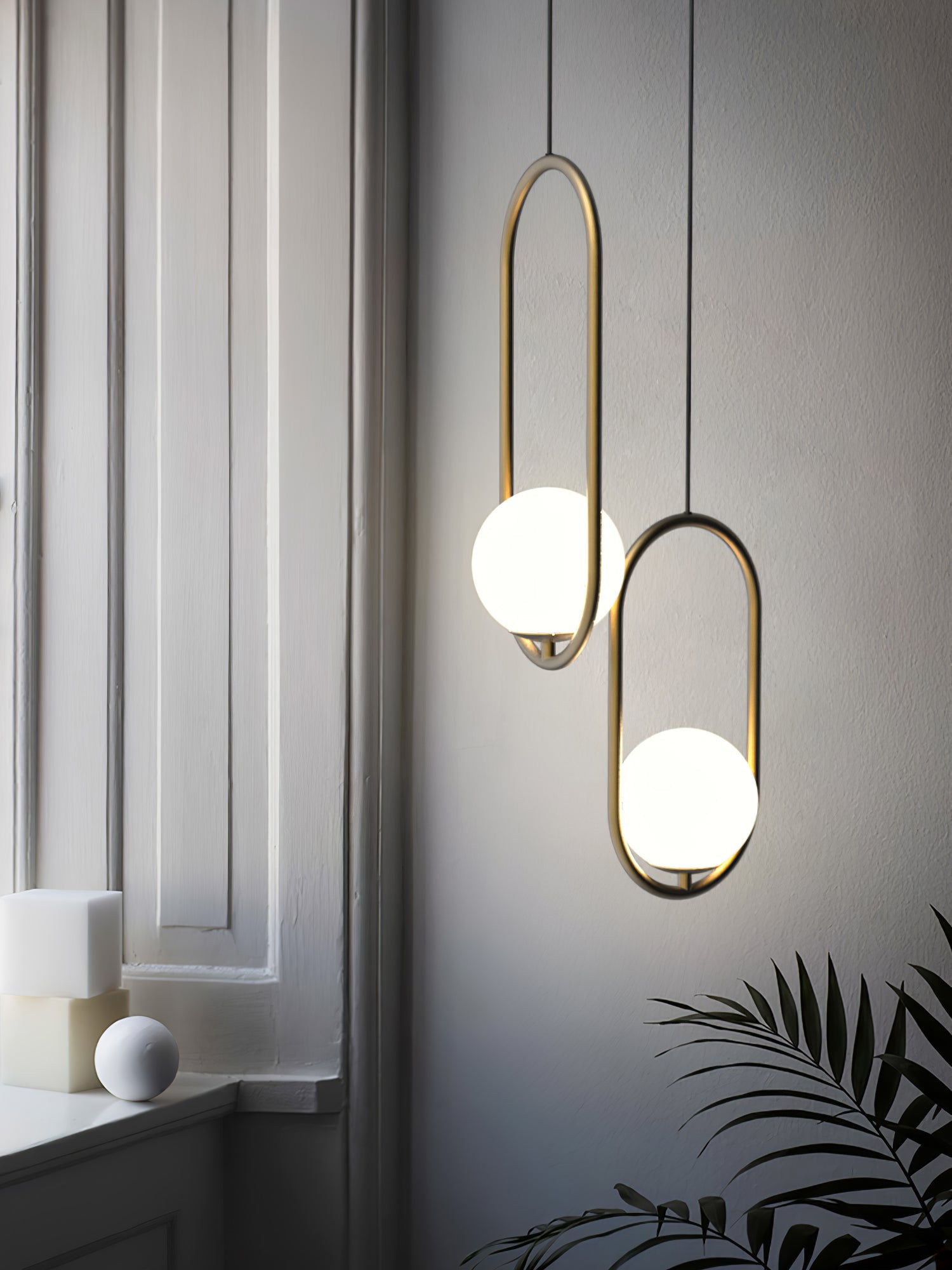 Mila Pendant Light, White Glass Globe, Brass, Black or Silver, E27
