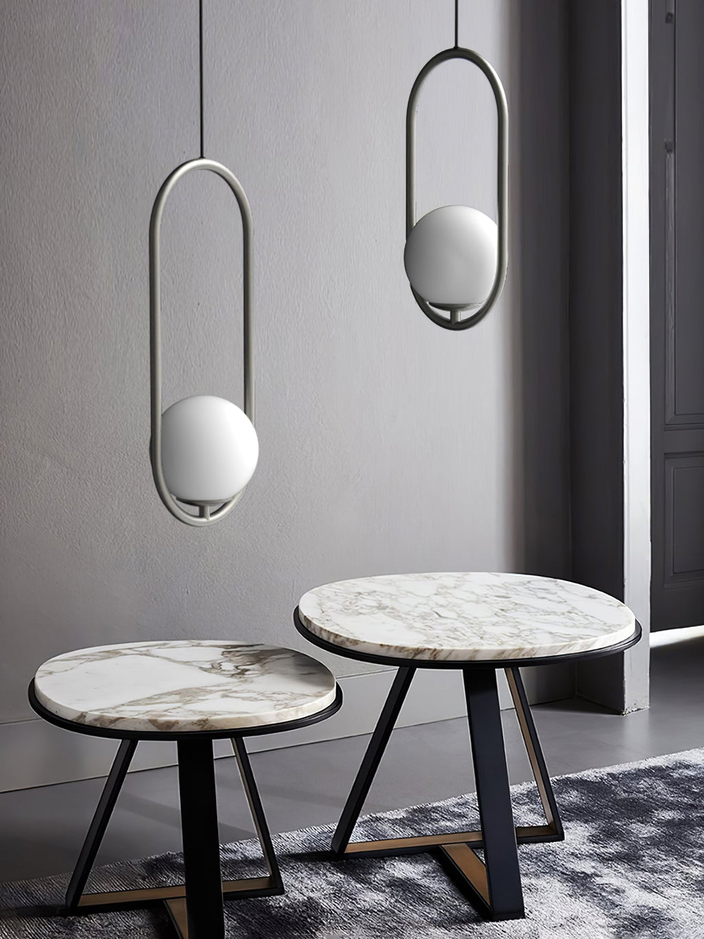 Mila Pendant Light, White Glass Globe, Brass, Black or Silver, E27