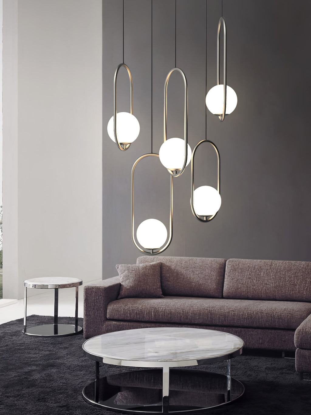 Mila Pendant Light, White Glass Globe, Brass, Black or Silver, E27