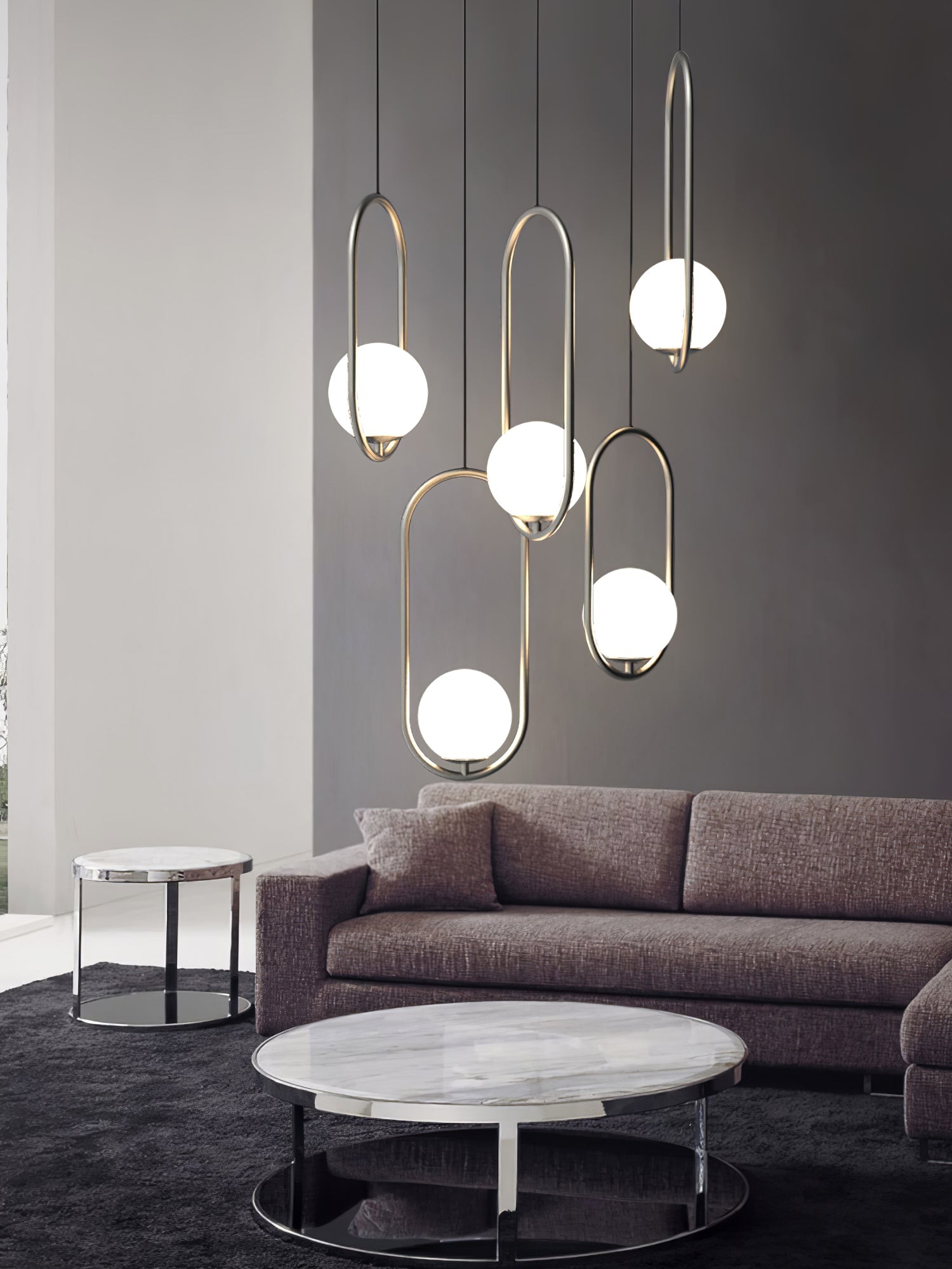Mila Pendant Light, White Glass Globe, Brass, Black or Silver, E27