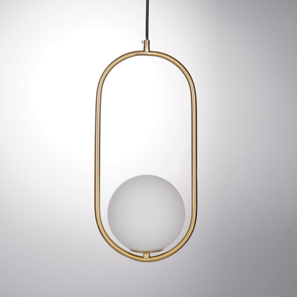 Mila Pendant Light, White Glass Globe, Brass, Black or Silver, E27