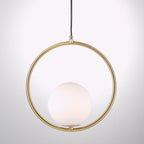 Mila Pendant Light, White Glass Globe, Brass, Black or Silver, E27