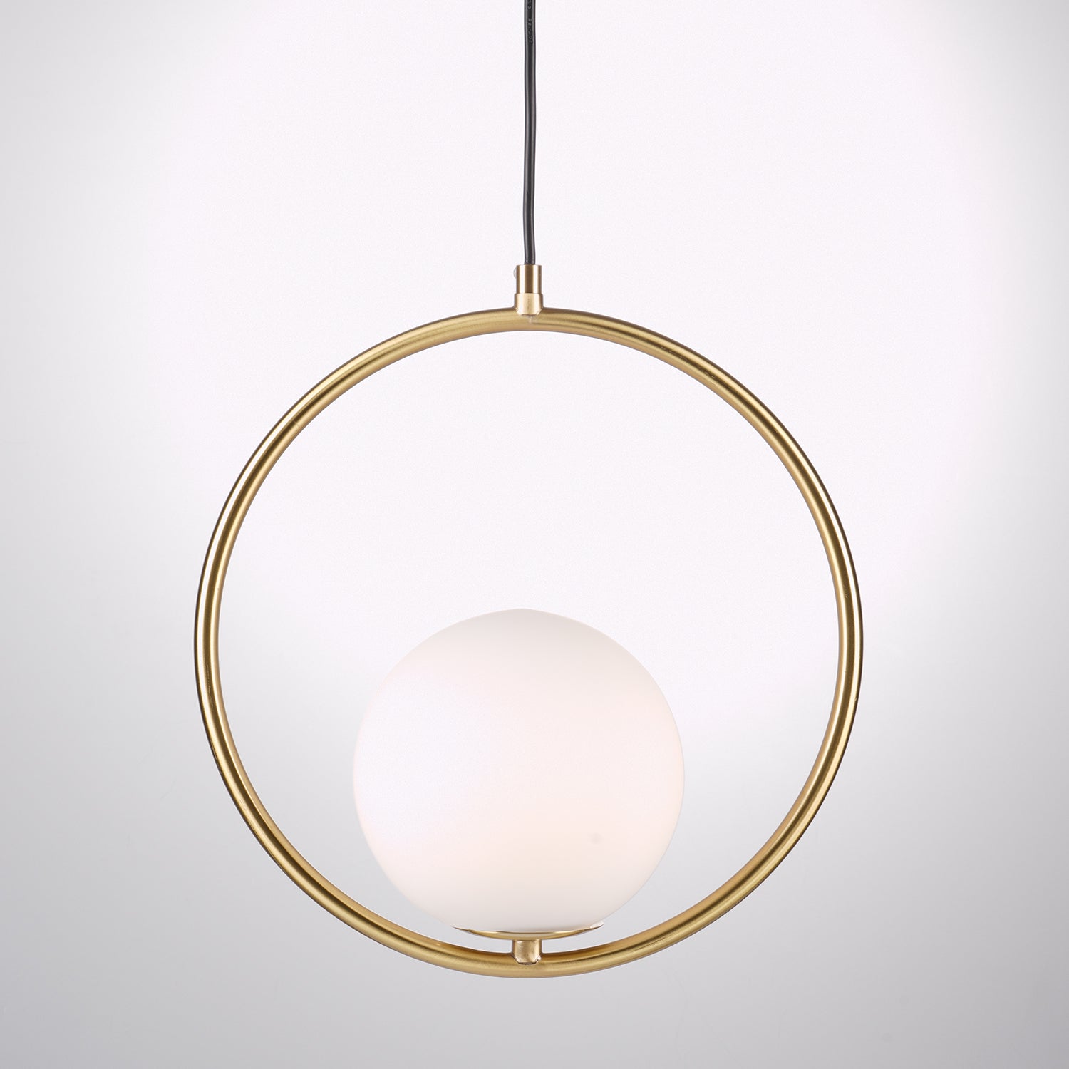 Mila Pendant Light, White Glass Globe, Brass, Black or Silver, E27