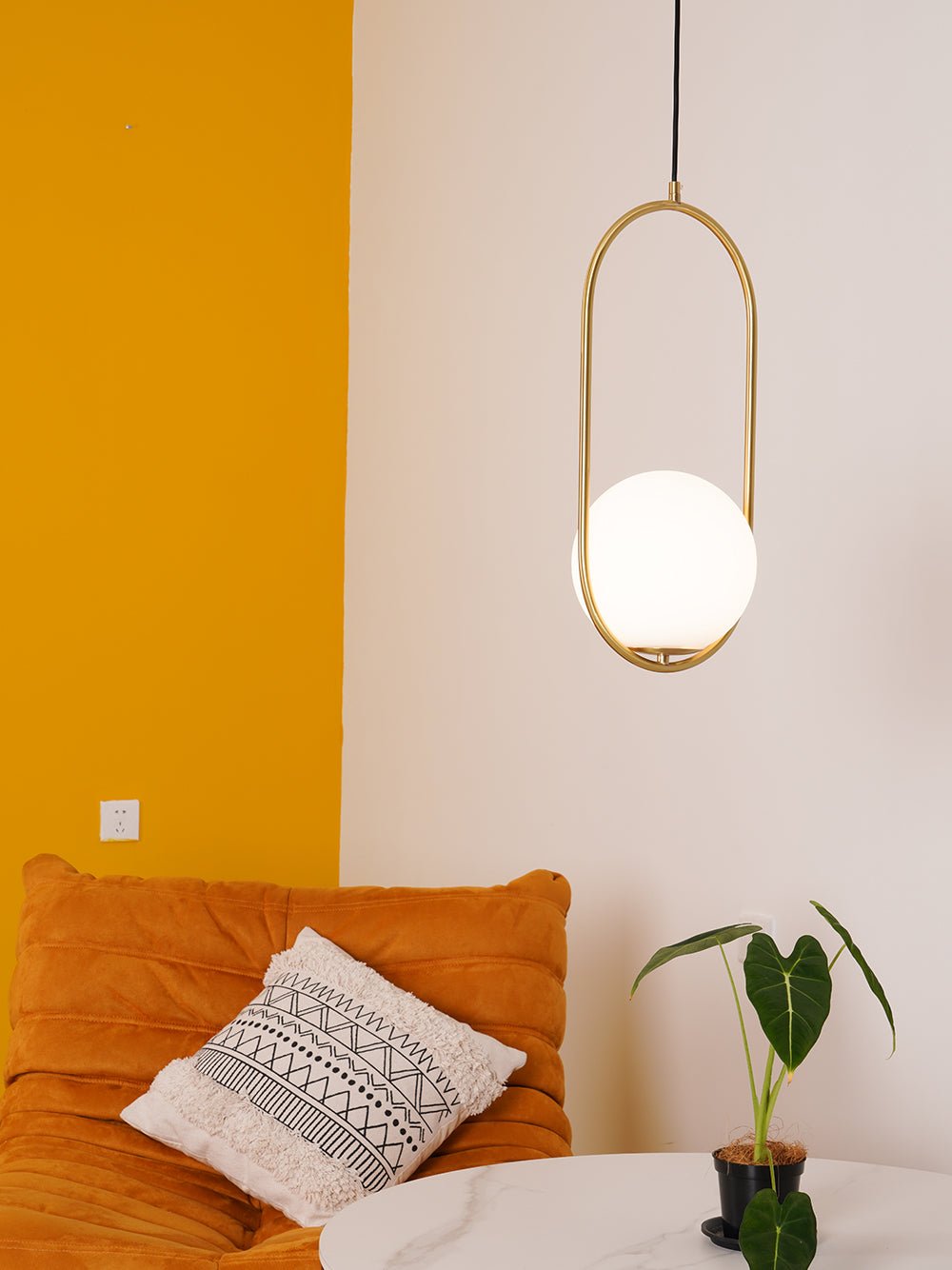 Mila Pendant Light, White Glass Globe, Brass, Black or Silver, E27
