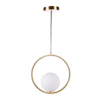 Mila Pendant Light, White Glass Globe, Brass, Black or Silver, E27