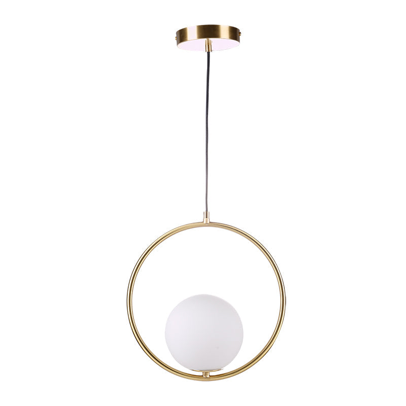 Mila Pendant Light, White Glass Globe, Brass, Black or Silver, E27