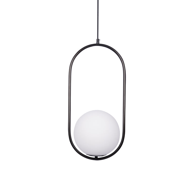 Mila Pendant Light, White Glass Globe, Brass, Black or Silver, E27
