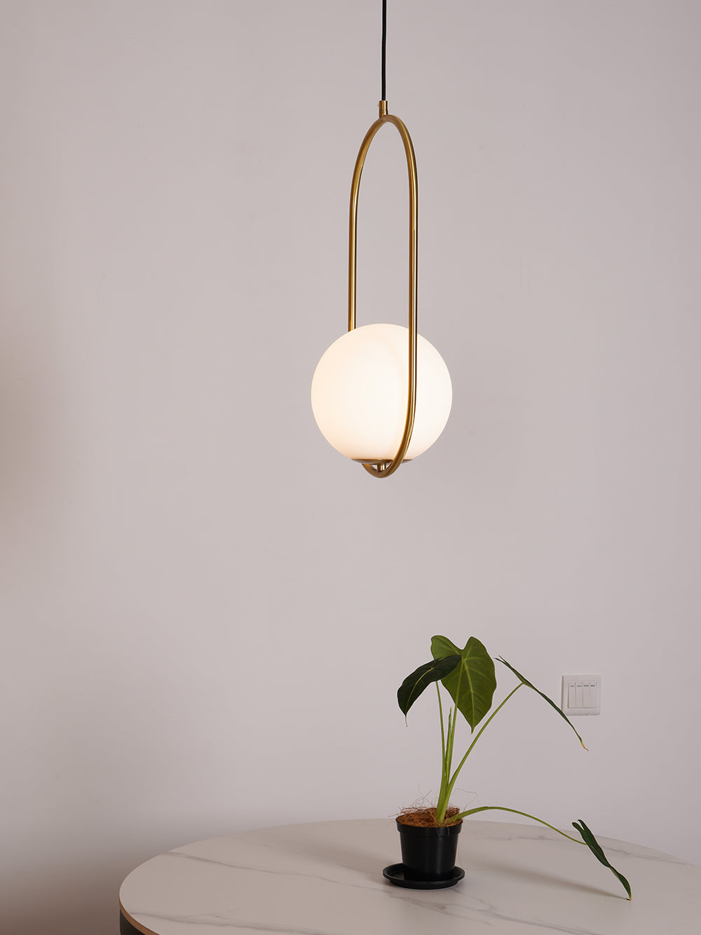 Mila Pendant Light, White Glass Globe, Brass, Black or Silver, E27