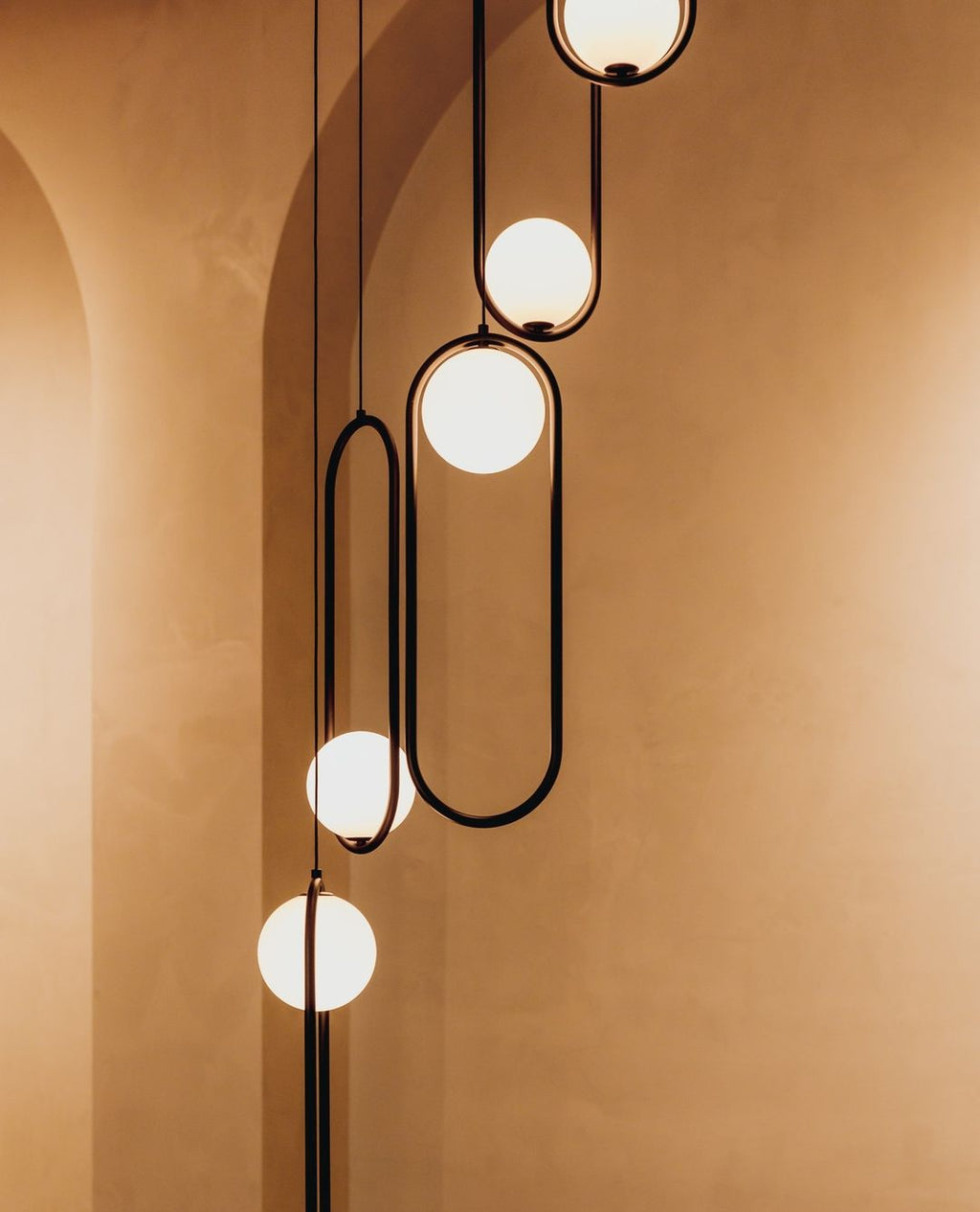 Mila Pendant Light, White Glass Globe, Brass, Black or Silver, E27