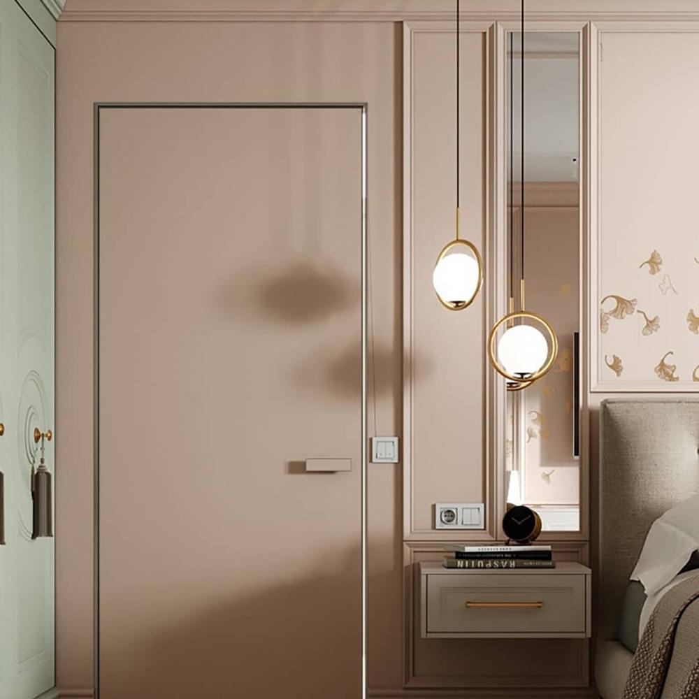 Oval white glass pendant light shown in an interior