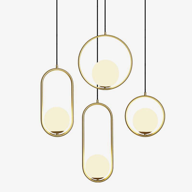 Mila Pendant Light, White Glass Globe, Brass, Black or Silver, E27