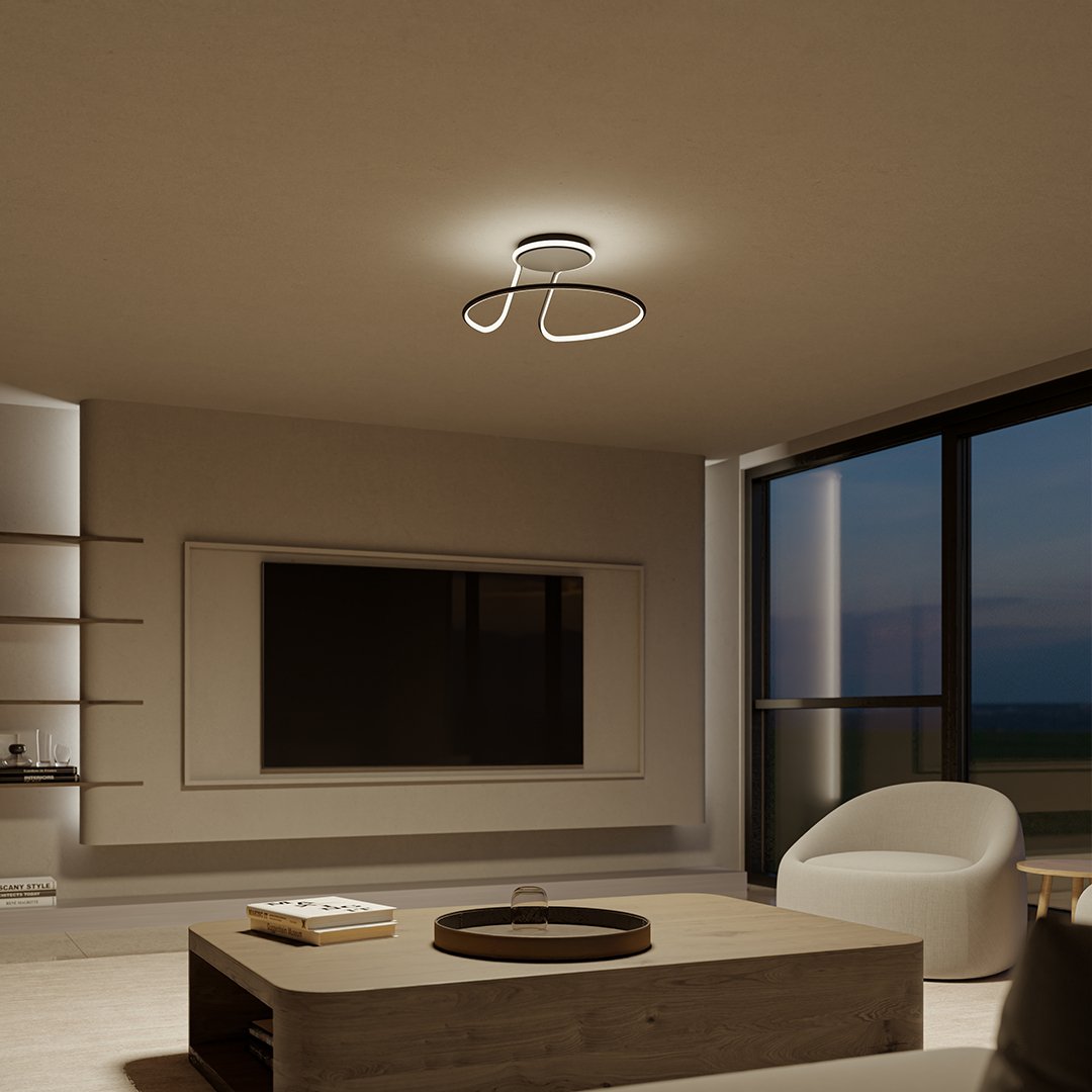 Diffust glødende loftslampe med slank minimalistisk silhuet