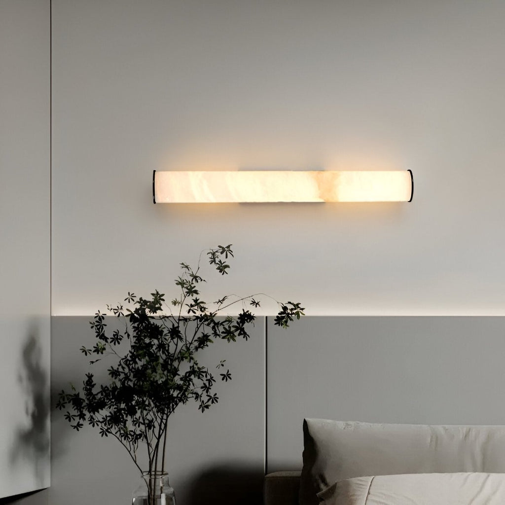Copper Accent Wall Light, Warm LED Glow, Faux Spanish Marble Finish