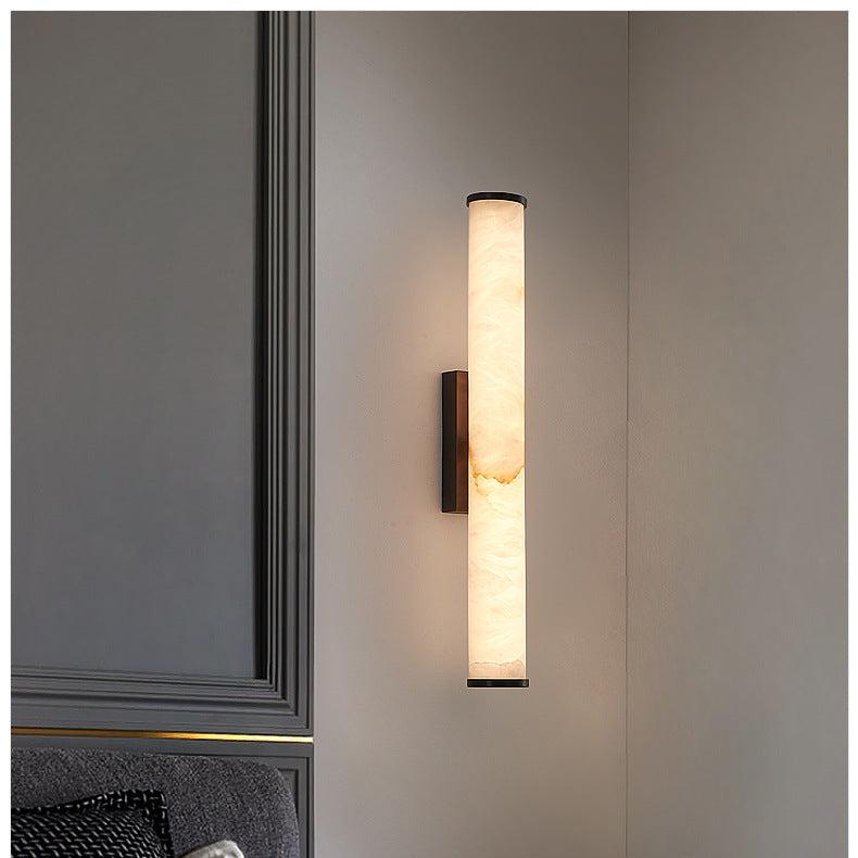 Copper Accent Wall Light, Warm LED Glow, Faux Spanish Marble Finish