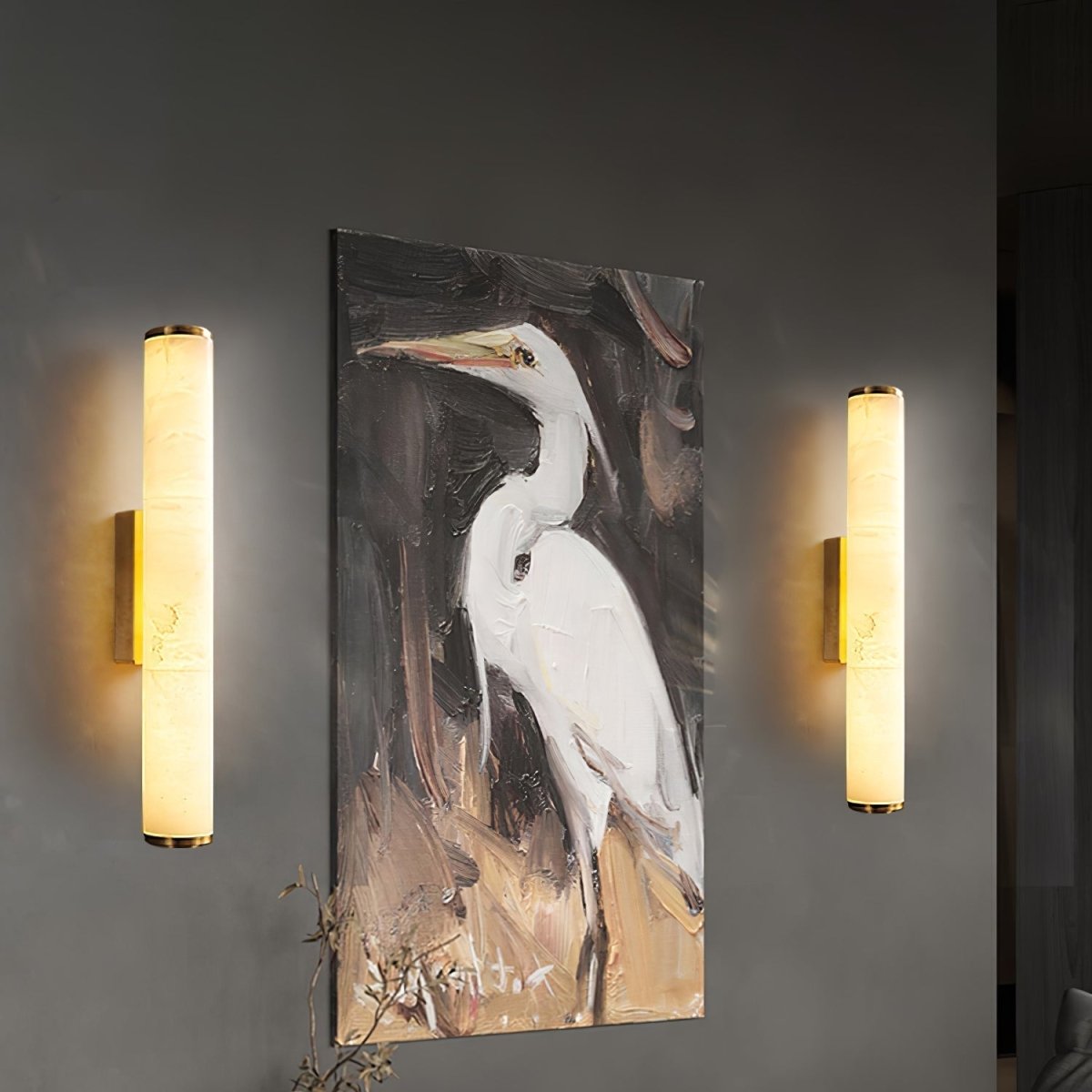 Copper Accent Wall Light, Warm LED Glow, Faux Spanish Marble Finish