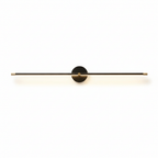 Slim linear LED wall lamp glowing above a vanity mirror