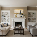 Cordless linear wall lamp mounted beside a mirror, warm light